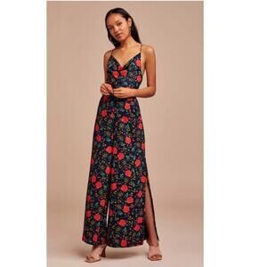 FINDERS KEEPERS hana Floral V-Neck Belted Waist Spaghetti Straps Jumpsuit ZZ26